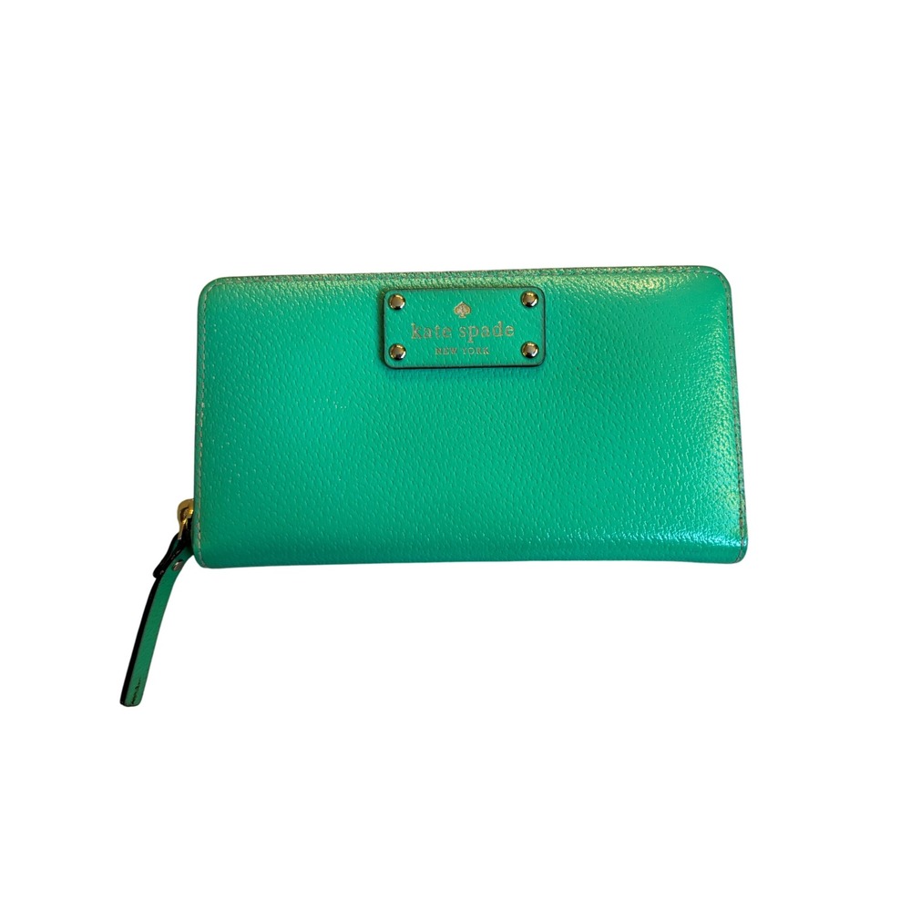 Kate Spade Mikas Pond Lacey Green Leather Zip Around Wallet WLRU1153